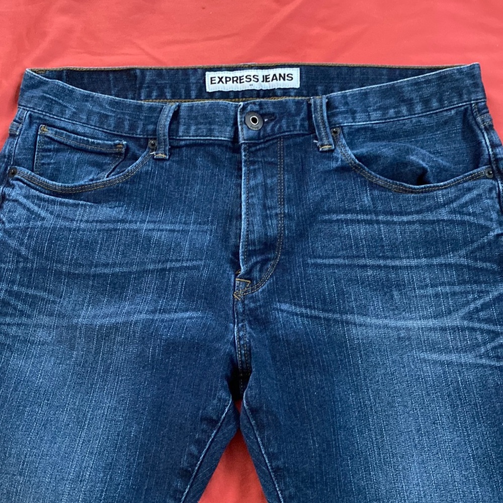 Express slim fit jeans. Tooo big on my waist. Blue jeans